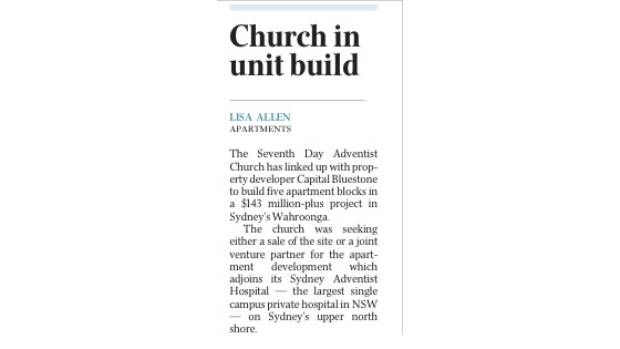 Church in unit build - Newspapper Article